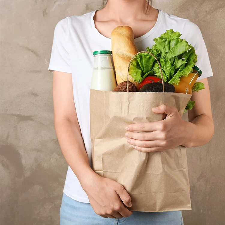 Wholesale Design Shopping Food Packing Sacchetto Di Carta Kraft Paper Bags in Stock with Handles Bulk