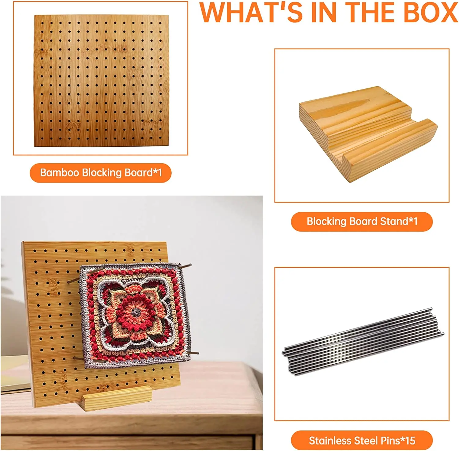 Wholesale Bamboo Crochet Blocking Board Handcrafted Knitting Blocking Mat for Knitting Crochet and Granny Square,Stainless Steel