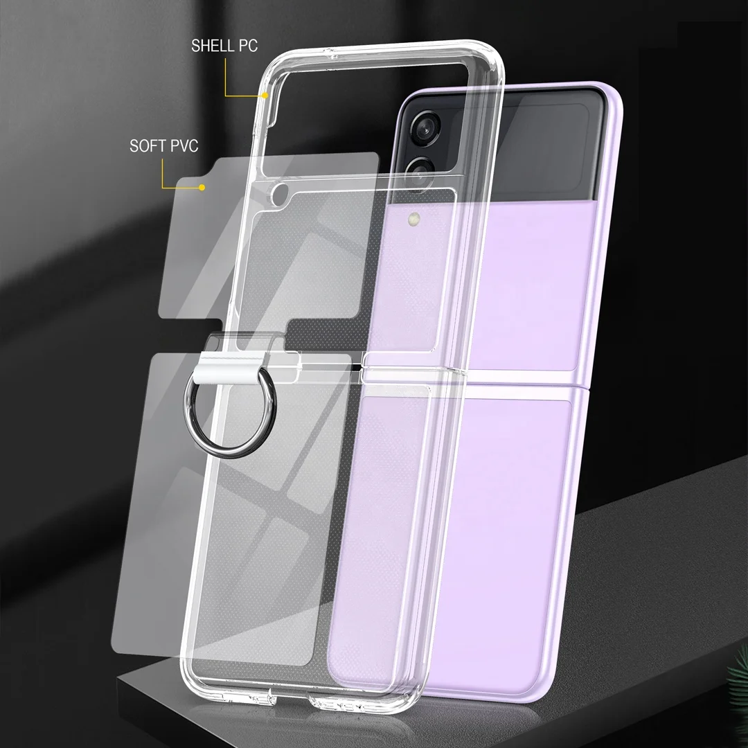 Green Black Clear Galaxy z flip3 phonecase Matte Smooth Holder Flip phone case cover For Samsung Z Flip 3 shockproof phone case