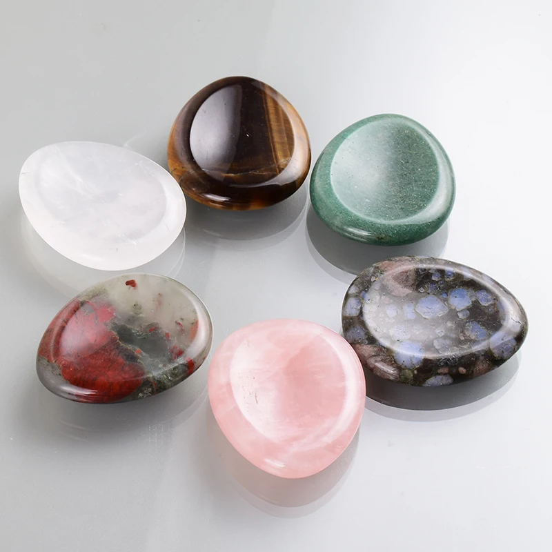 Natural Jasper thumb Worry Stone Jade rose quartz Mineral Hand Massage Skin Care Tumbled Gemstone Palm stone Home garden Decor