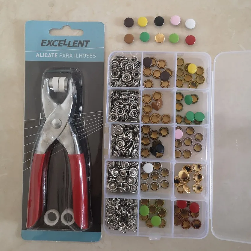 100set/box 10MM Metal Sewing Buttons Hollow Solid Cap Type Prong Press Studs Snap Fasteners With Plier tool Kit Set