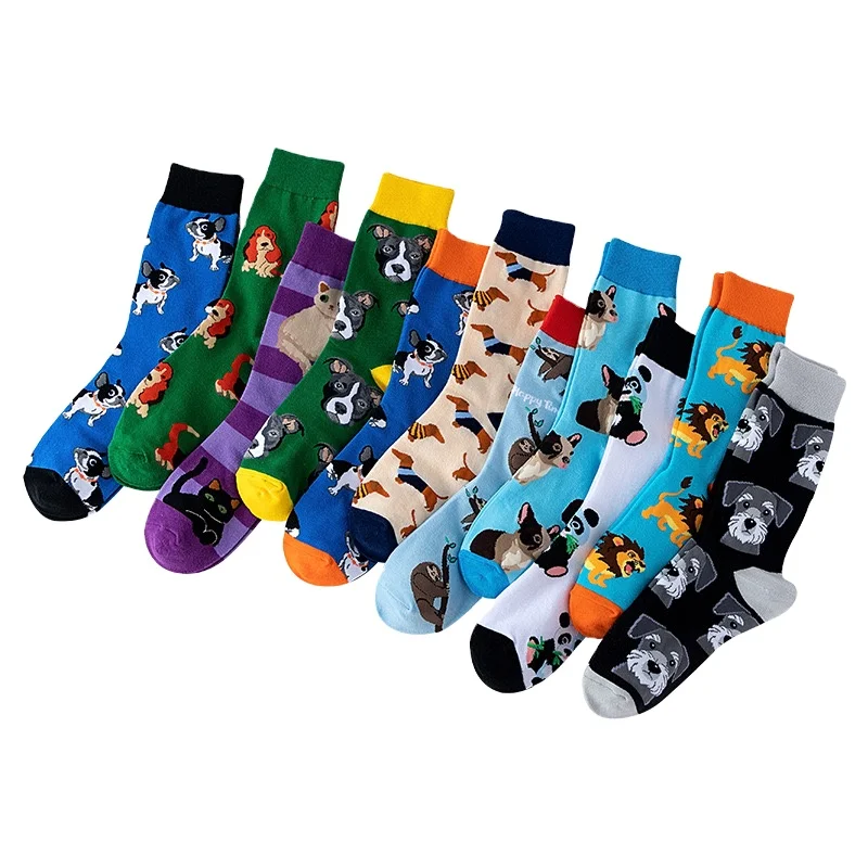 New design wholesale cute fashion feet socks Doberman Sapi dog cat panda and lion cartoon crew animal series unisex socks.