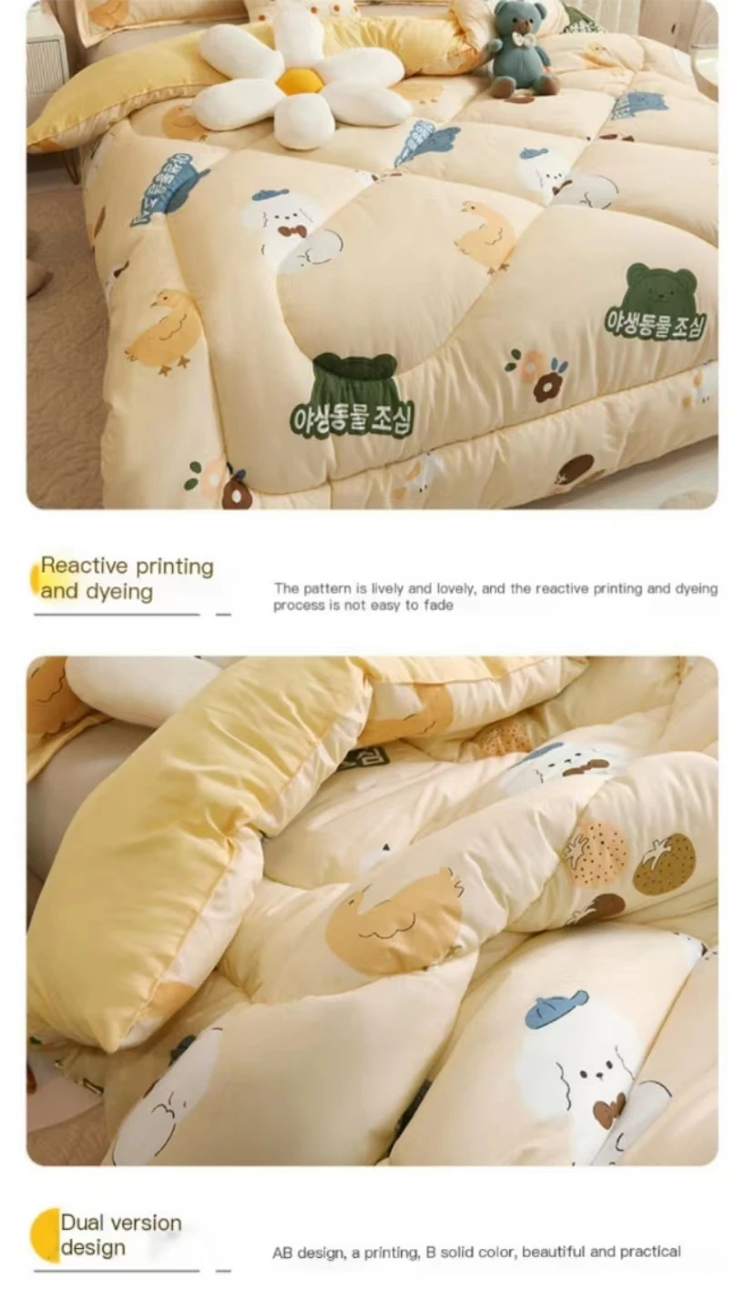 Printed flat seam spring and autumn quilt Concise Design Duck Feather  Quilt Duvet Single Double Cotton Bedding Feather Silk