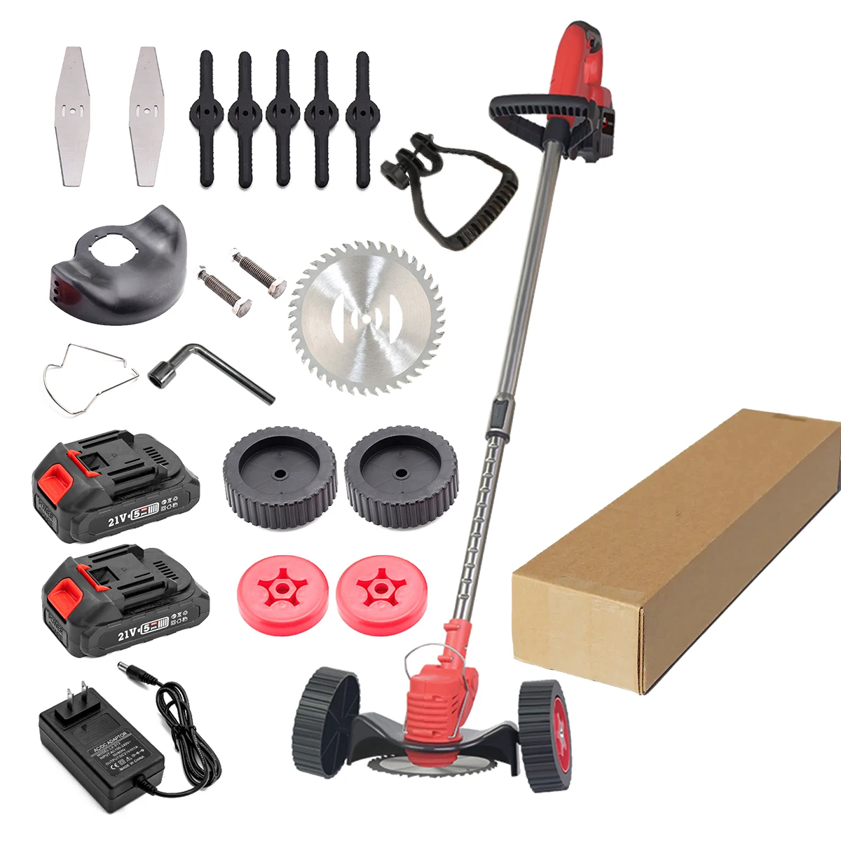 450W 21V Cordless Electric Lawn Mower Auto Release Steel String Cutter 2-Stroke Brush Cutter for Grass Cutting