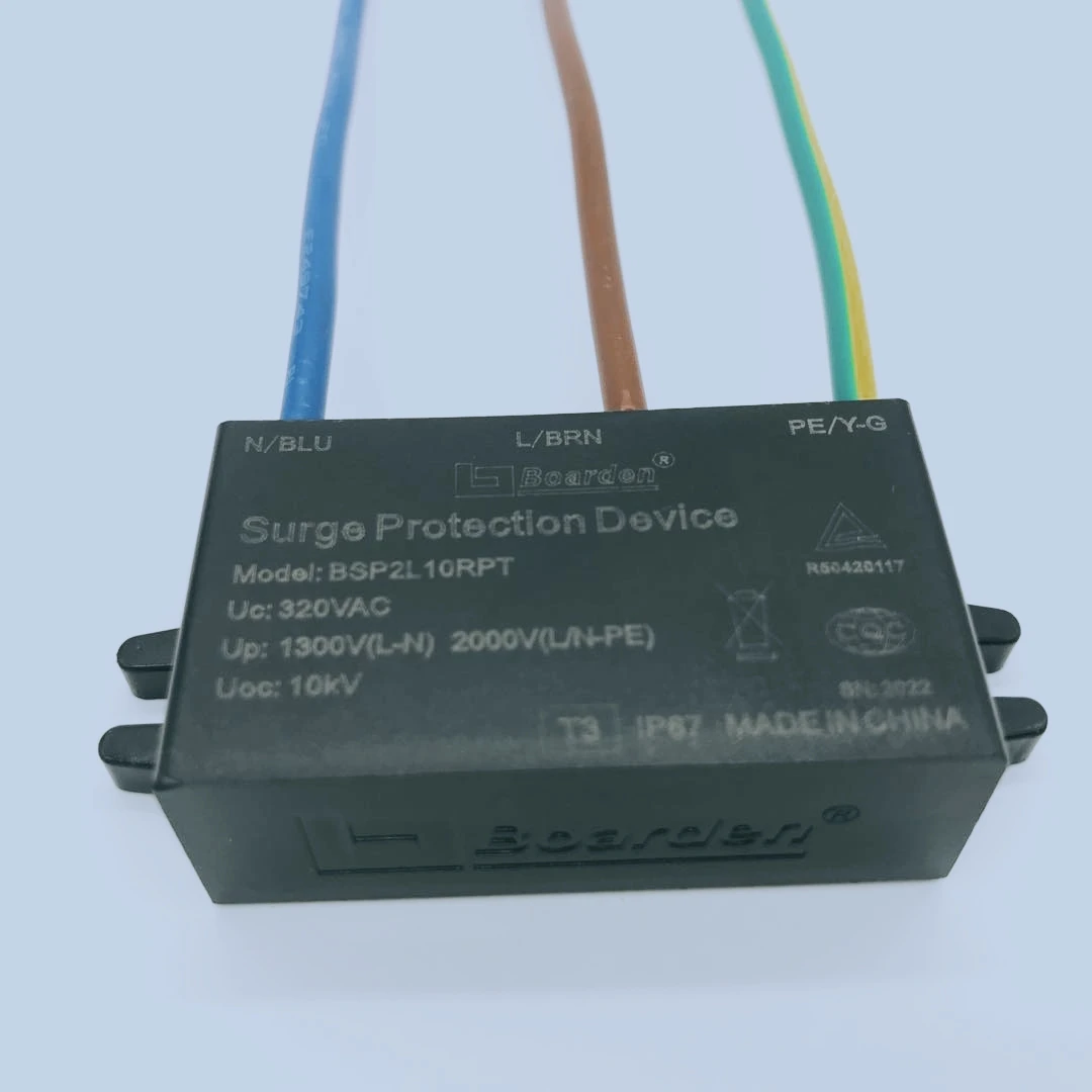 Boarden 10KV mini size SPD with pilot light and fire proof temperature trip for LED lighting IP67 BSP2L10RPT