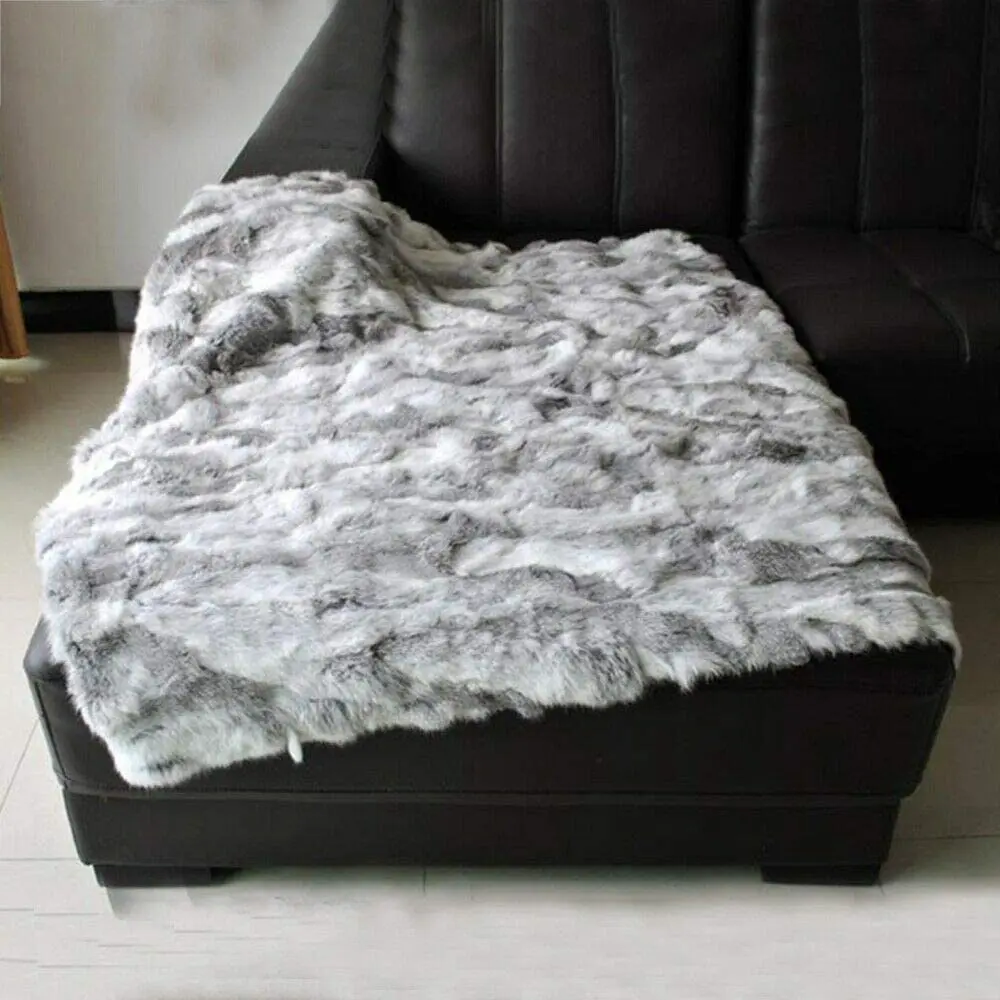 Large Warm Cozy High Quality Luxury Custom Elegant 100% polyester Faux Rabbit Fur Blanket