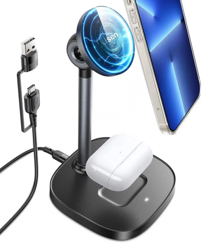Aluminum Fast Charging Stand Wireless Phone Charger Station Dock for iPhone 15W 3 in 1 Magnetic wireless charging lamp
