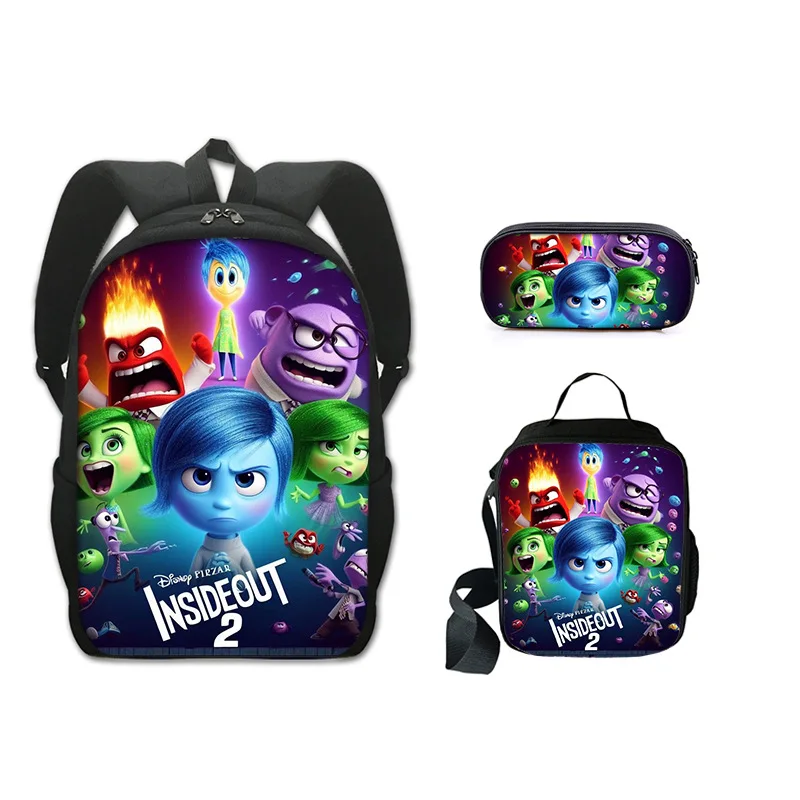 3Pcs Set Inside Out School Backpack with Shoulder Bags Pencil Case Cartoon School Bags for Boys Girls Anime Games Kids Bag set