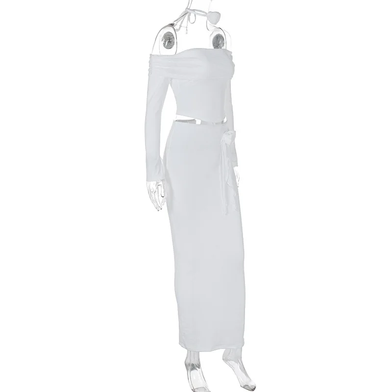 Women Sexy strapless off shoulder top Clothing Stylish Long Sleeve Pleated Dresses