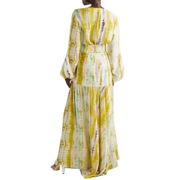 2020 Deep V Neck Boho Style Tie Dye Beach Maxi Dress