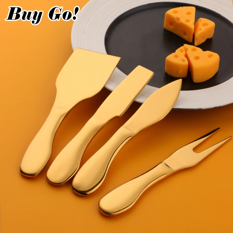 New Arrival Cute Cheese Cutter Set Mirror Multicolored Stainless Steel 4 Pieces Cheese Knives Set