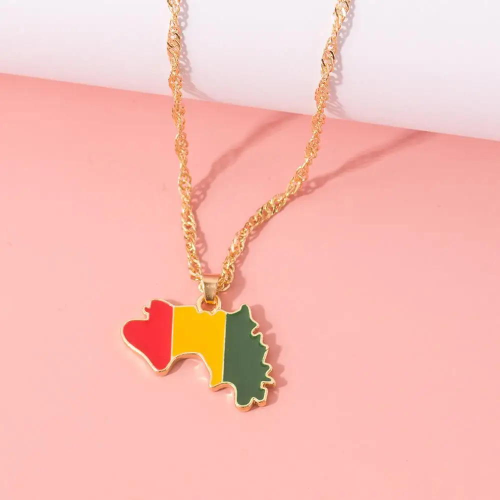 Fashion Jewelry Customized Color Drop Oil Enamel African Countries National Map Flag Necklace For Women Men