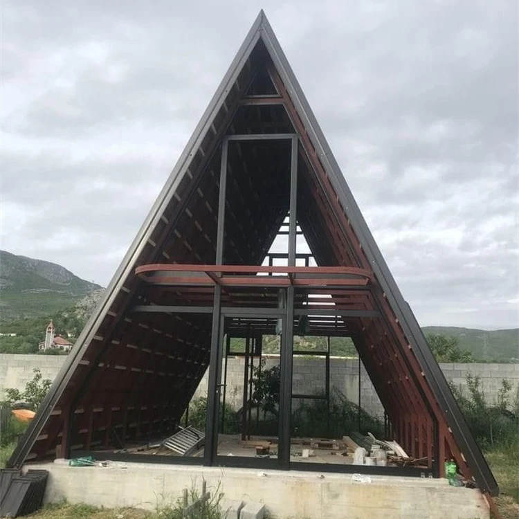 Prefabricated building quick installation light steel villa glass house price triangle roof