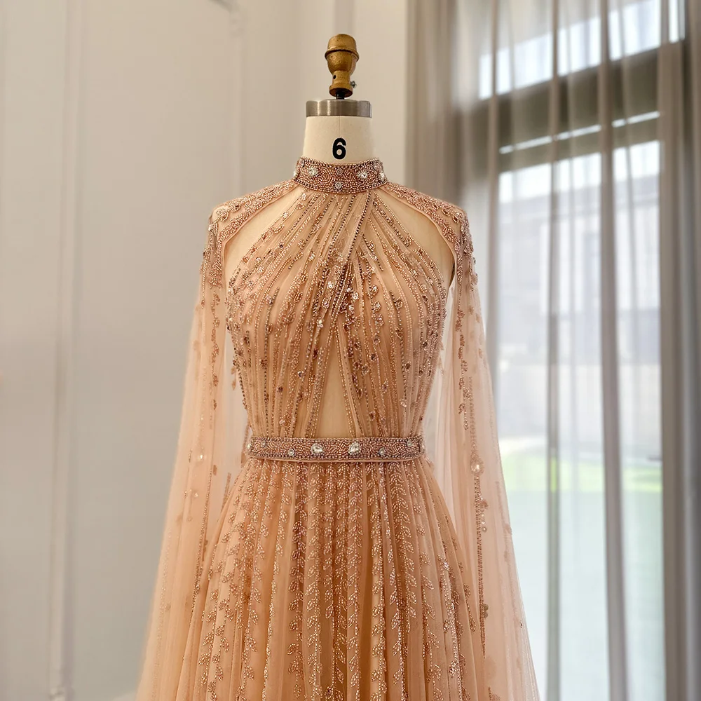 Scz009-2 Luxury Dubai Evening Dress With Cape Sleeve 2023 Elegant Long Arabic Formal Dresses For Women Wedding Party