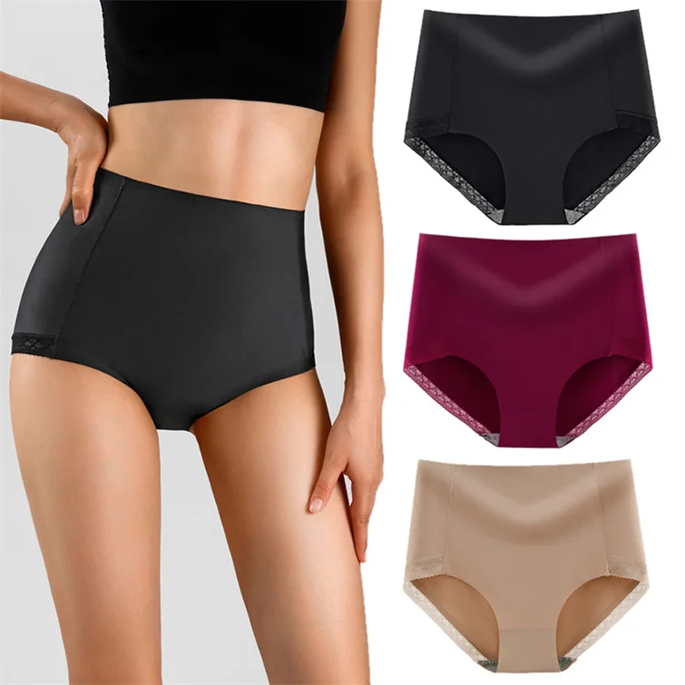 Women Comfortable Spandex Seamless Panties Fat Women High Waist Briefs Floral Plus Size Panties for Women