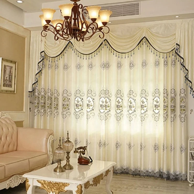 Luxury European Style Window Jacquard Embroidery Cortinas Curtains For The Living Room With Valance