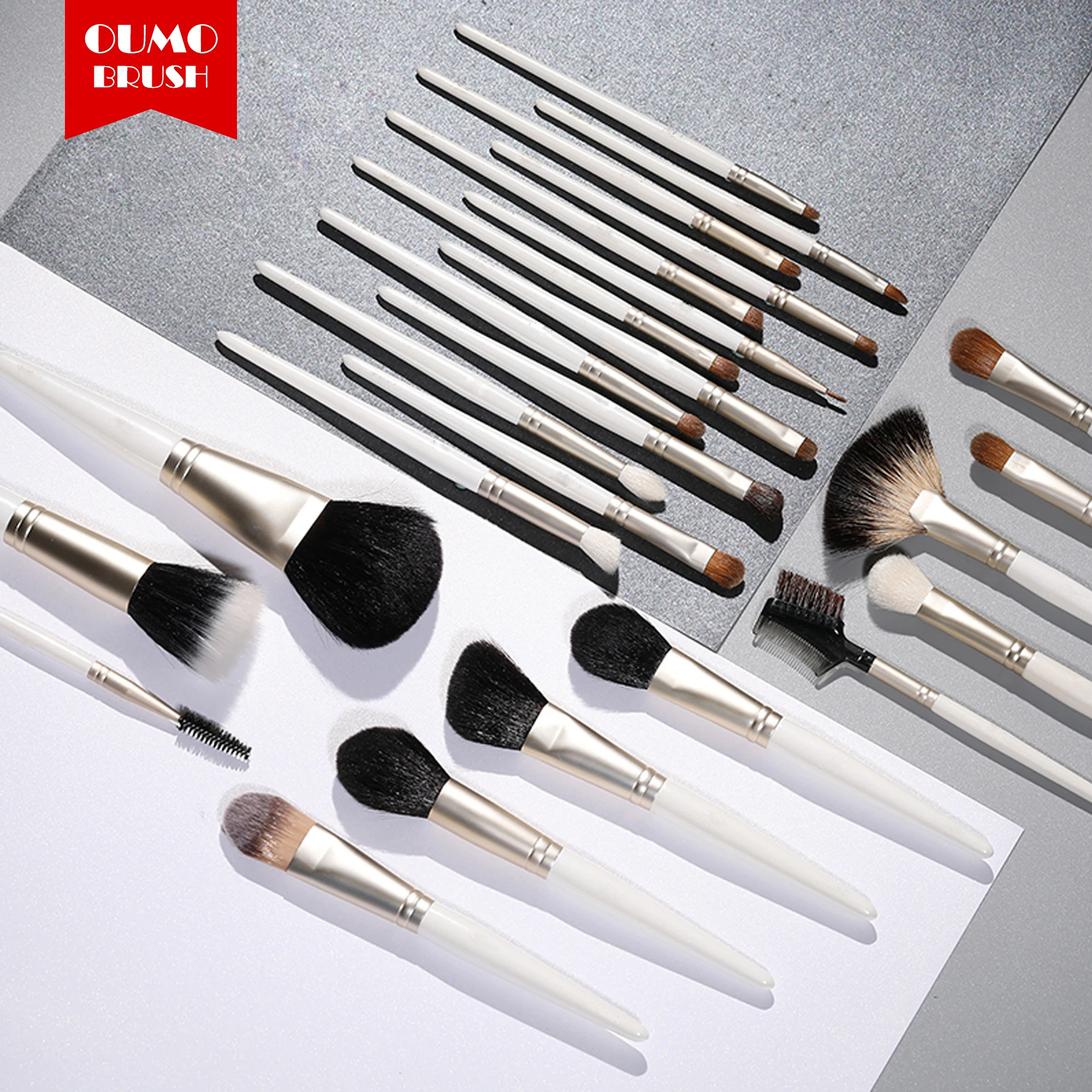 OUMO BRUSH--25pcs Top quality Cangzhou High-end professional makeup brush XGF goat raccoon fan highlighter brush frosted tube