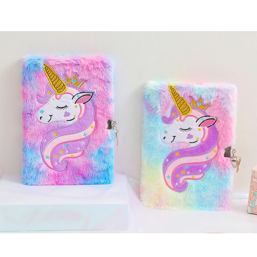 New Fashion Writing Drawing Notepad Embroidery School Journals Unicorn Diary Plush Unicorn Notebook for Girls