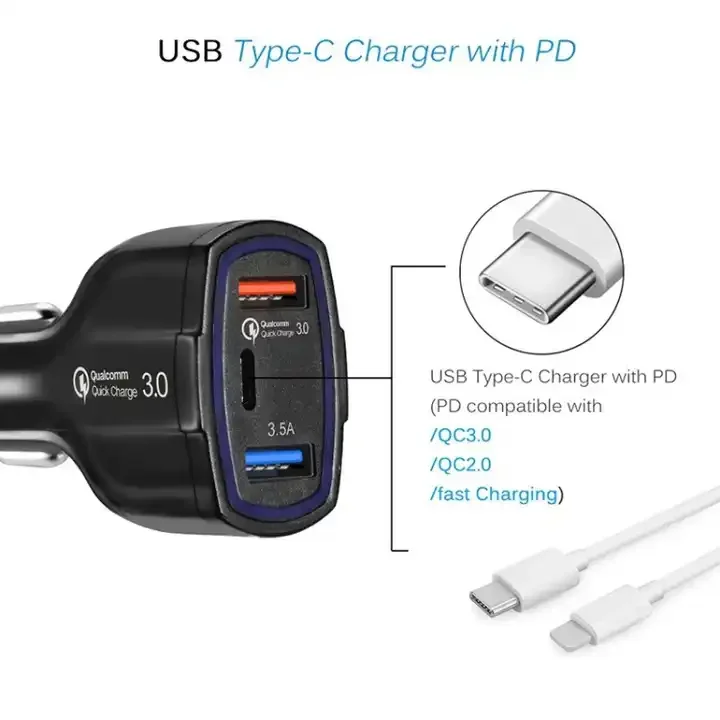 BK350 Универсальный QC3.0 Dual USB Type C PD автомобильный адаптер зарядного устройства 7A 3 в 1 телефон быстрое зарядное устройство
