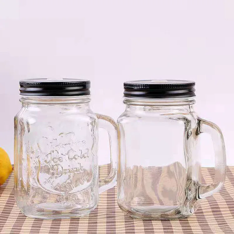 16oz красочные пустой стакан стеклянная банка с завинчивающейся крышкой кружка ручкой и соломы