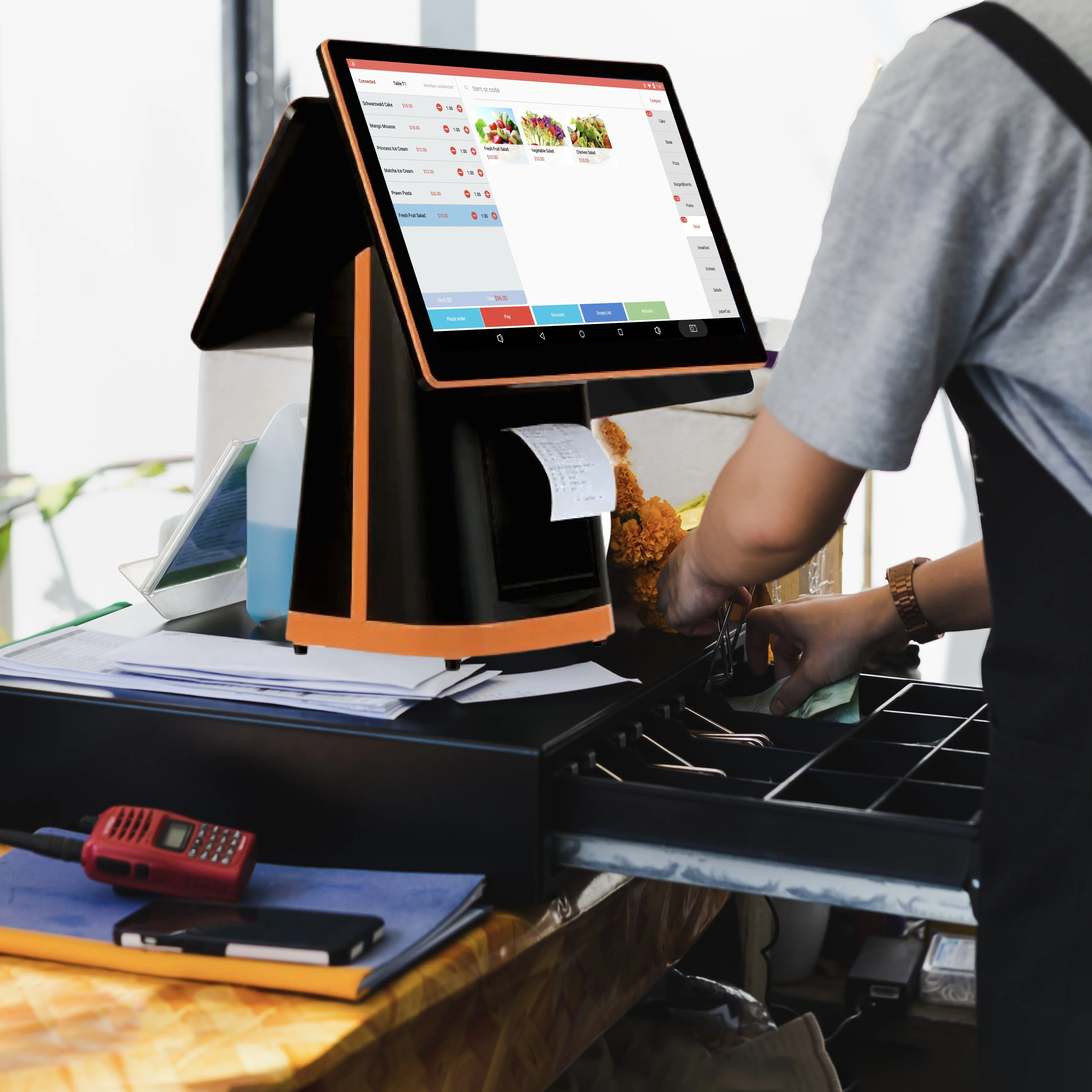 All-In-One 15.6 Inch Dual Touch Display POS Machine Checkout Counter with Billing System for Coffee Shop SDK Function