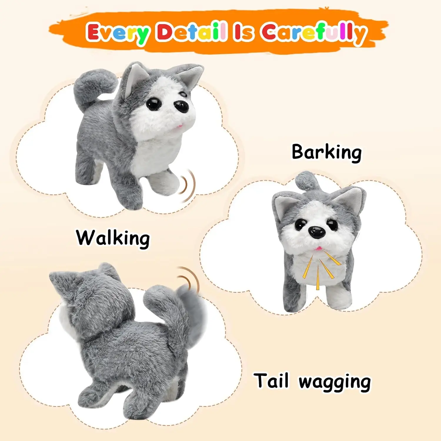 Plush  Toy Puppy Electronic Interactive Dog - Walking, Barking, Tail Wagging, Stretching Companion Animal for Kids Toddlers
