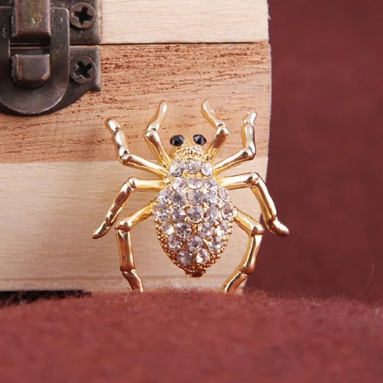 Fashion Jewelry Zinc Alloy Metal Shiny Rhinestone Gold Spider Brooch Wholesale