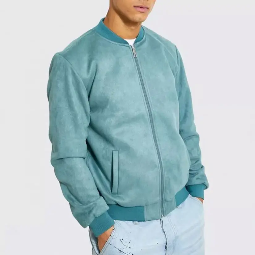 DOVEN OEM Manufacturer Custom Logo Running Jacket Zip Up Mens Casual Suede Bomber