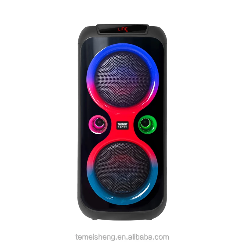 Wireless BT Double 8 Inch Rechargeable Party Speaker With Sturdy Wheels