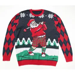2021 ugly Christmas jacquard sweater funny Santa Claus play golf Winter cardigan