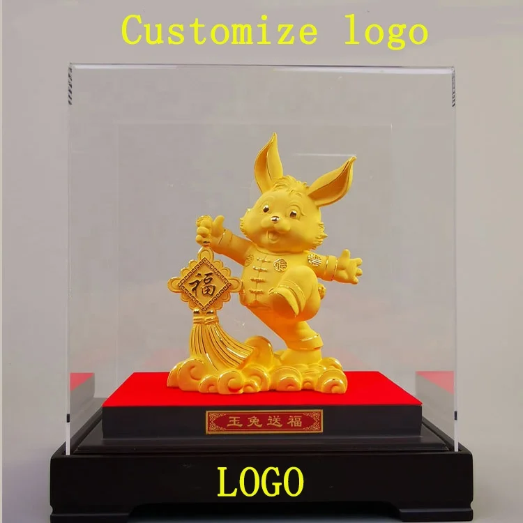 2023 New Design Cute Rabbit Chinese Zodiac Rabbit 24k Golden Rabbit Gift Collectible Figurines Table Decor Statue