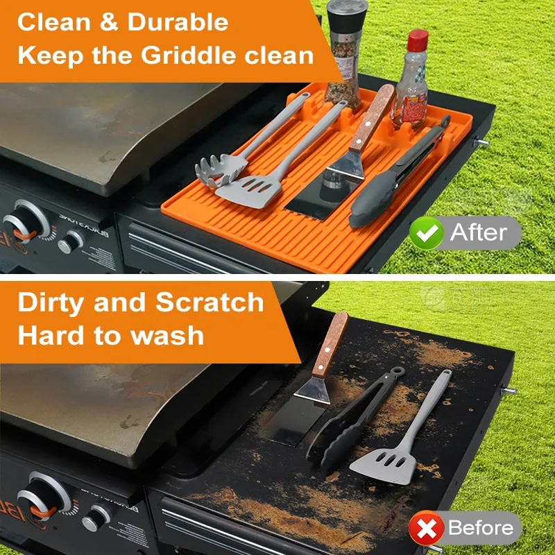 Silicone Griddle Tools Mat for Blackstone,Large blackstone Spatula Mat with Drip Pad for Outdoor Grill Kitchen Countertop