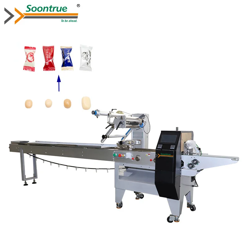 auto horizontal hard mint candy flat lollipop sweets pillow flow packaging machine manufacturer