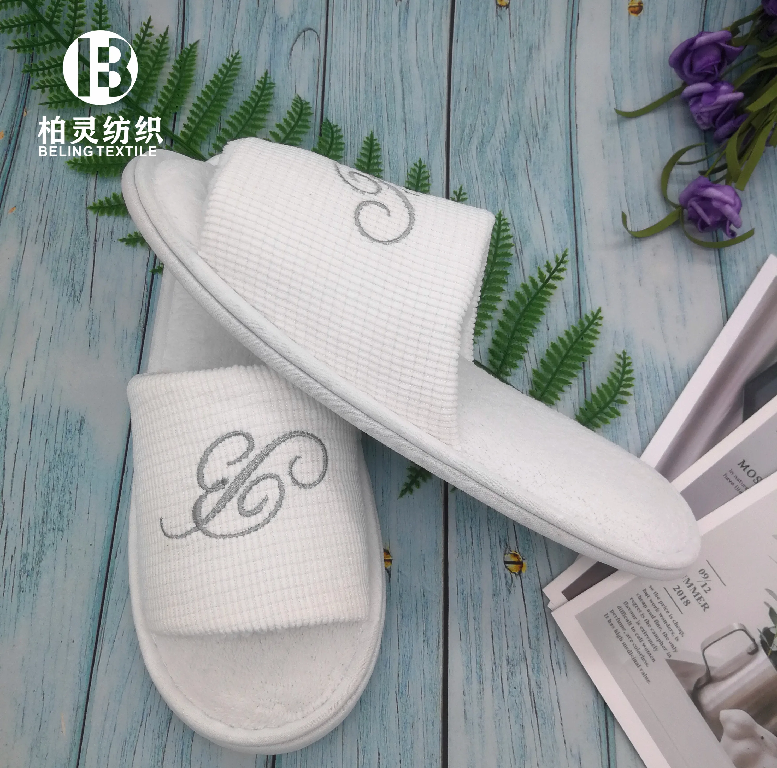 
Hotel Slipper microfiber open toe washable customer logo manufacture 