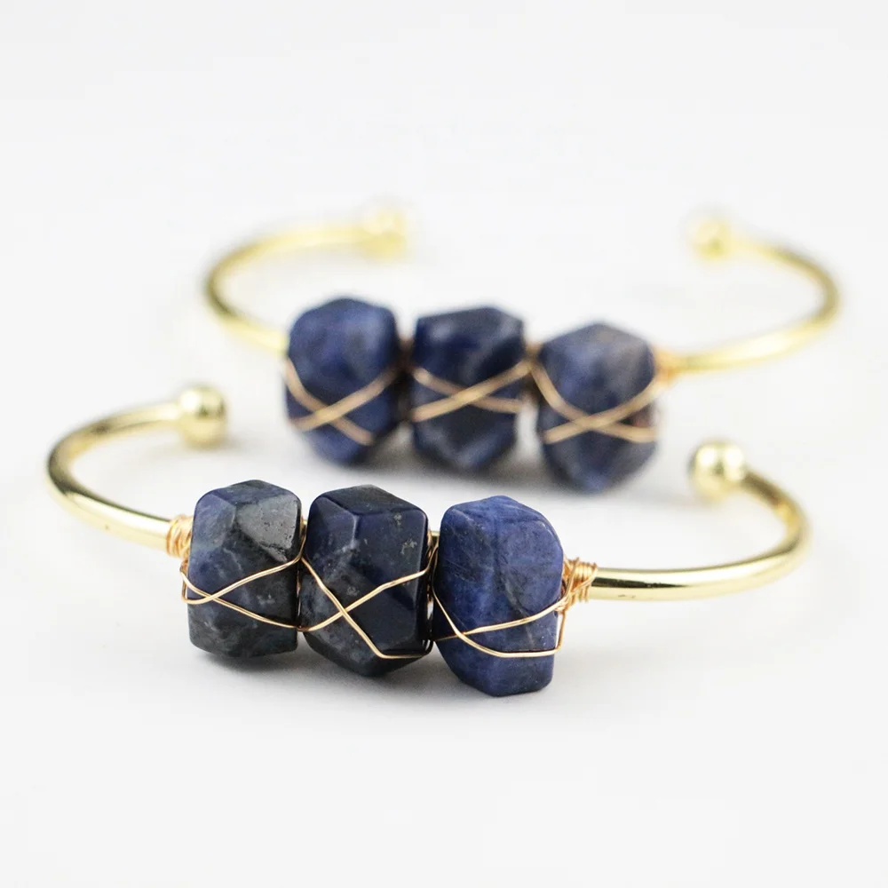LS-A1177 trendyjewelry содалит из бисера браслеты натурального камня с помощью проволоки ручной работы золотой браслет манжеты дешевая оптовая продажа