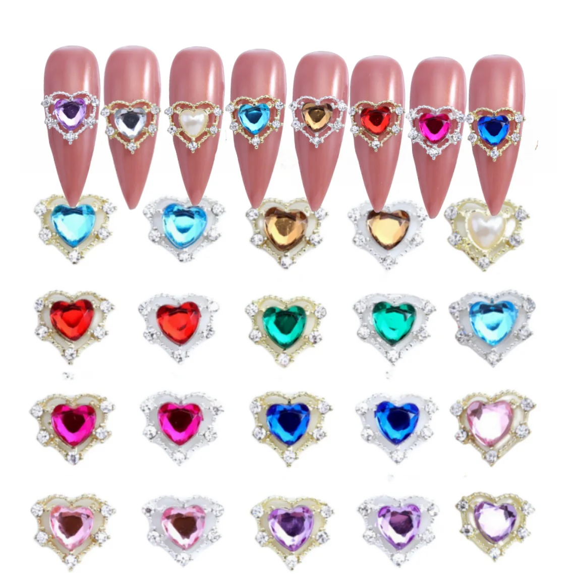 Легкие Роскошные ювелирные изделия из сплава для ногтей любовь золото и серебро Многоцветные бриллианты стразы дизайна