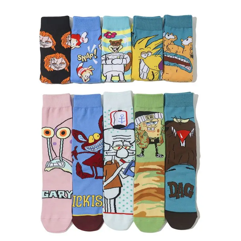 New Style Funny Anime Cartoon Characters Hip-hop Skateboard Stockings Soft Cotton Funky Adults Cartoon Long Socks