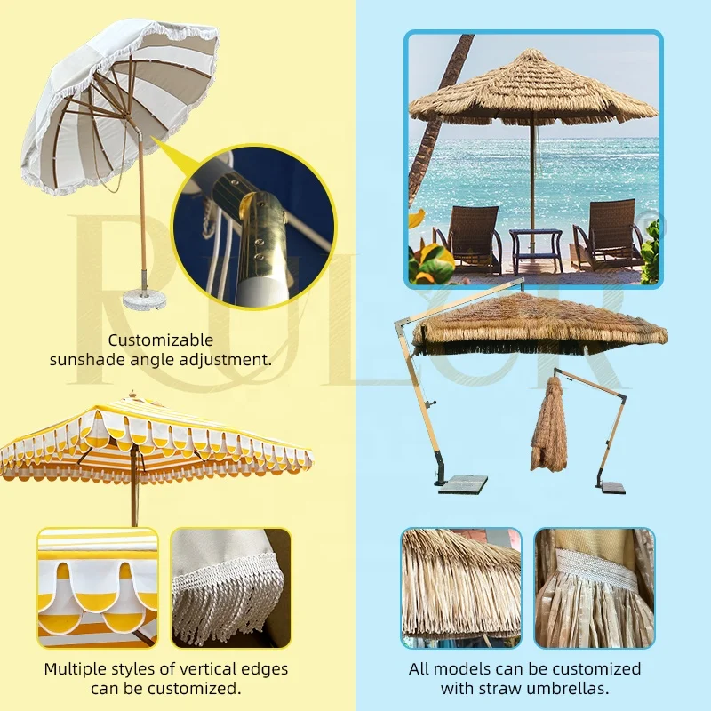 Outdoor Commercial umbrella Garden Pool Umbrella Stripe Parasol Aluminum Beach Umbrella