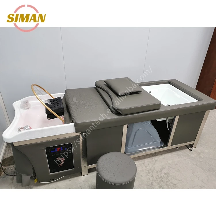 Siman pedicure shampoo bed with constant warm water circulation and steamer foot spa therapy hair washing salon furniture