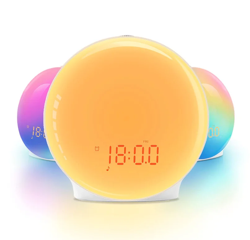 Multi-function Bedside Sunrise Wake Up Lamp With Double Alarm Clock Led RGB Symphony BT/FM Speaker White Noise Sounds Machine
