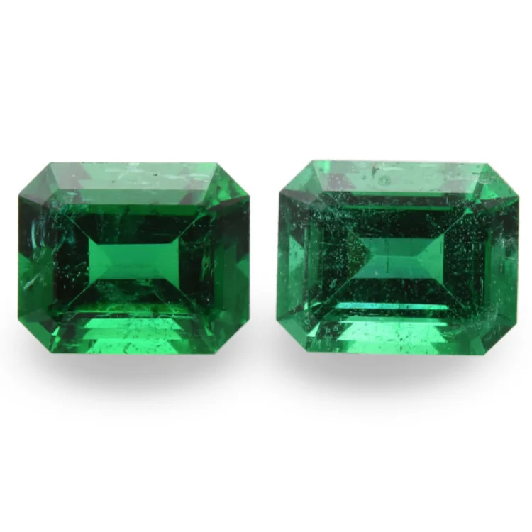 2.44Carat Pair of Rich Green ZAMBIAN Emerald, Emerald Shape Minor Emerald CutShape Minor Certified Gemstone Loose Gemstone