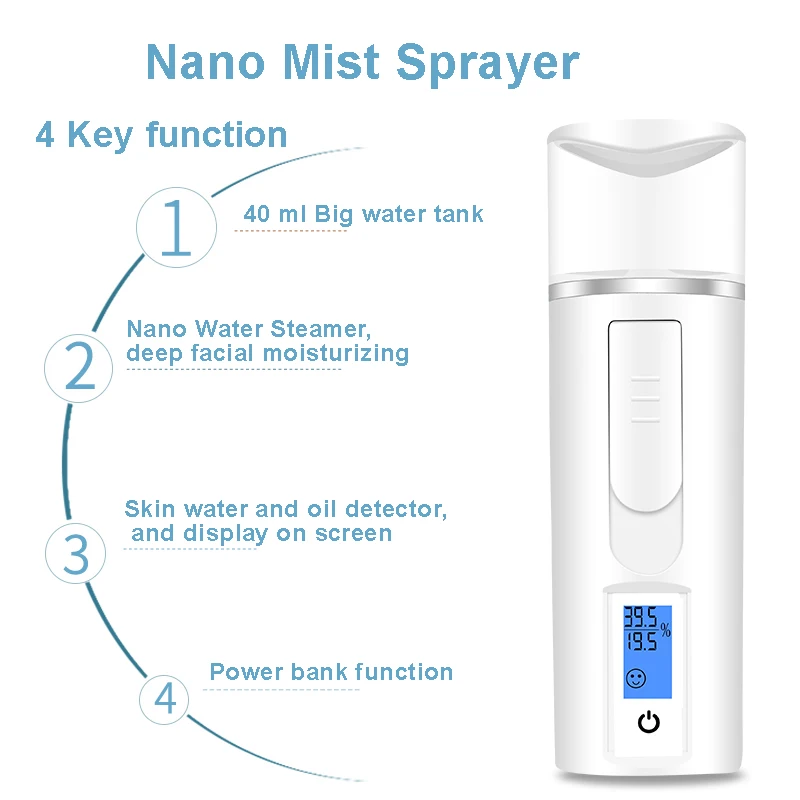 Nano Handy Mist Spray Facial Mister Water Mist Sprayer Fogger Face Facial Steamer Diffuser Portable Rechargeable Atomizer