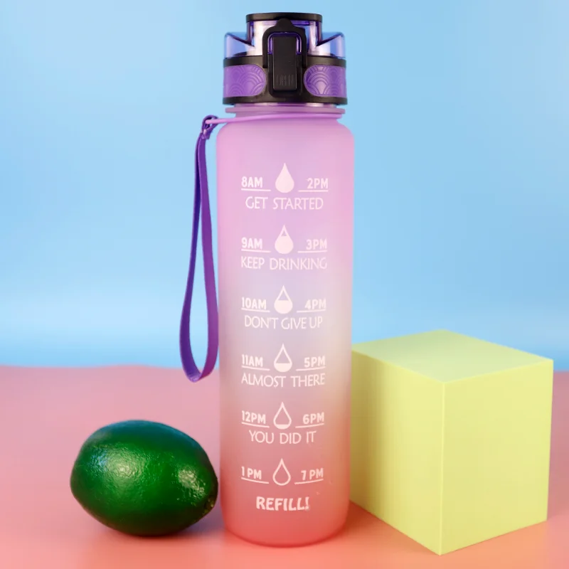 1000 ml Sport Water Bottle Food Grade Plastic Botella Gym Botella De Agua Plastico Popular Item Motivition With Time Marker