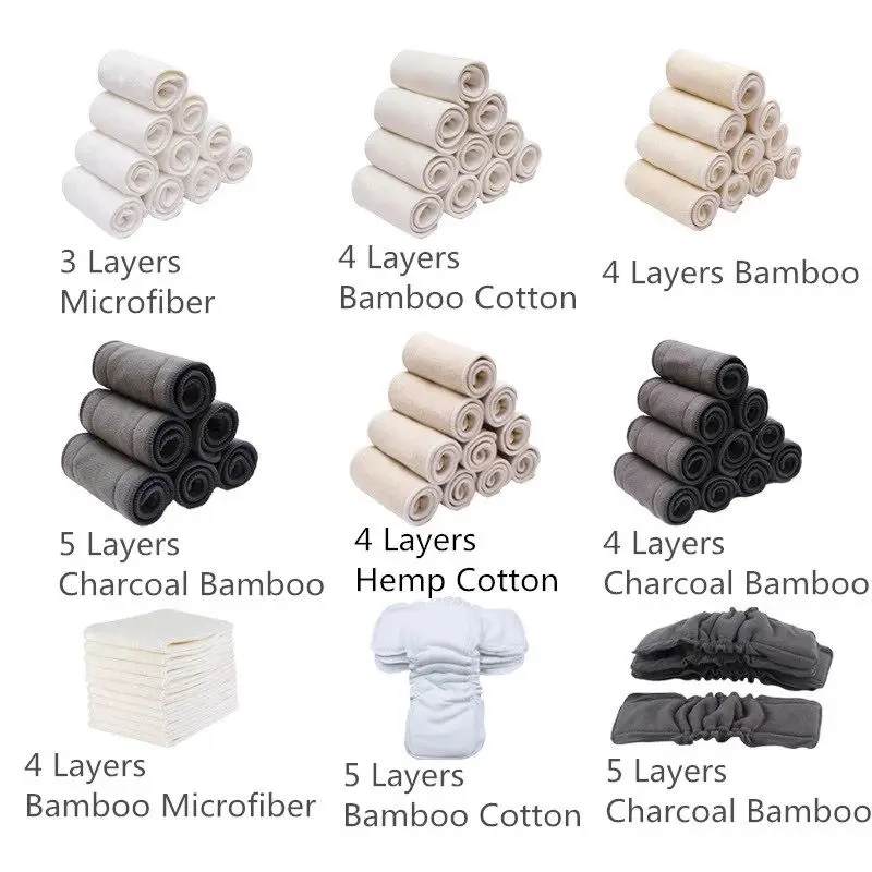 Super Absorbent stay dry 5 layers elastic bamboo charcoal carbon Diaper inserts pads booster bamboo inserts reusable