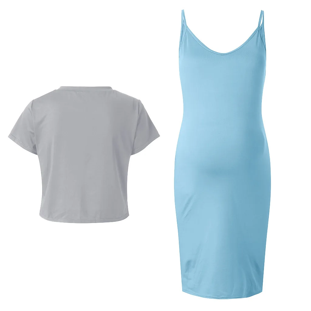 China and the United States new fashion solid color round neck T-shirt condole belt pregnant women