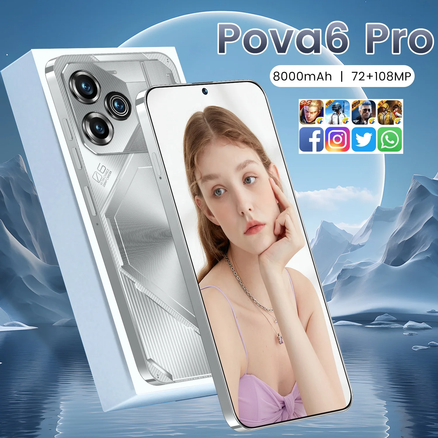 New Style Pova 6 pro 16GB+1TB 108MP HD Camera 7.3 Inch 10 Core 5G Smartphone Double Sim Card Android 13 CellPhone