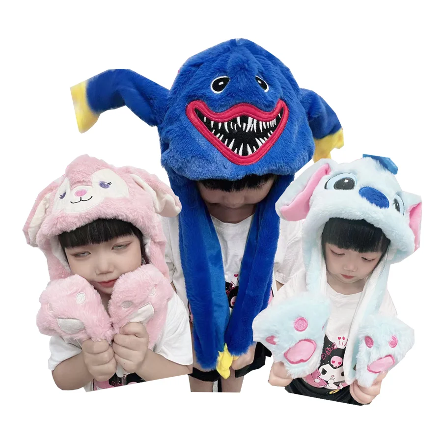 Faux Fur Plush Holiday Hat Ear Moving Unicorn Rabbit Panda Animal Trapper Children Winter Unisex Girl Kids Hat