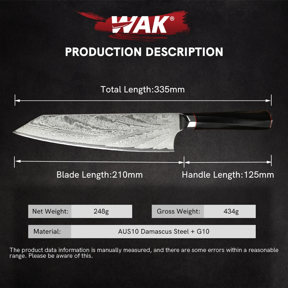 Professional 7.5inch AUS10 Damascus Steel Chef Knife 73Layers Stainless with Black G10 for Kitchen Use or Gifts