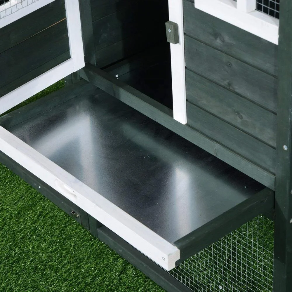 
Wooden Chicken Coop Hen House Poultry Cage with Removable Tray & Ramp 