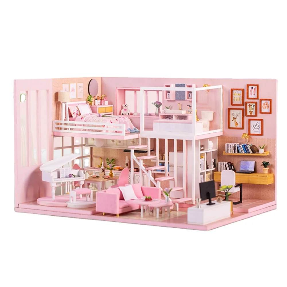 IIECREATE Puzzle DIY Toys Wooden Mini DIY Kit Simple Doll House Furniture 3D Miniature Style Accessories Doll House